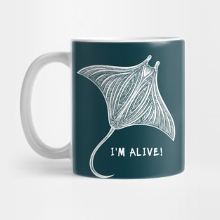 Manta Ray - I'm Alive! - ocean animal ink art design - on blue Mug